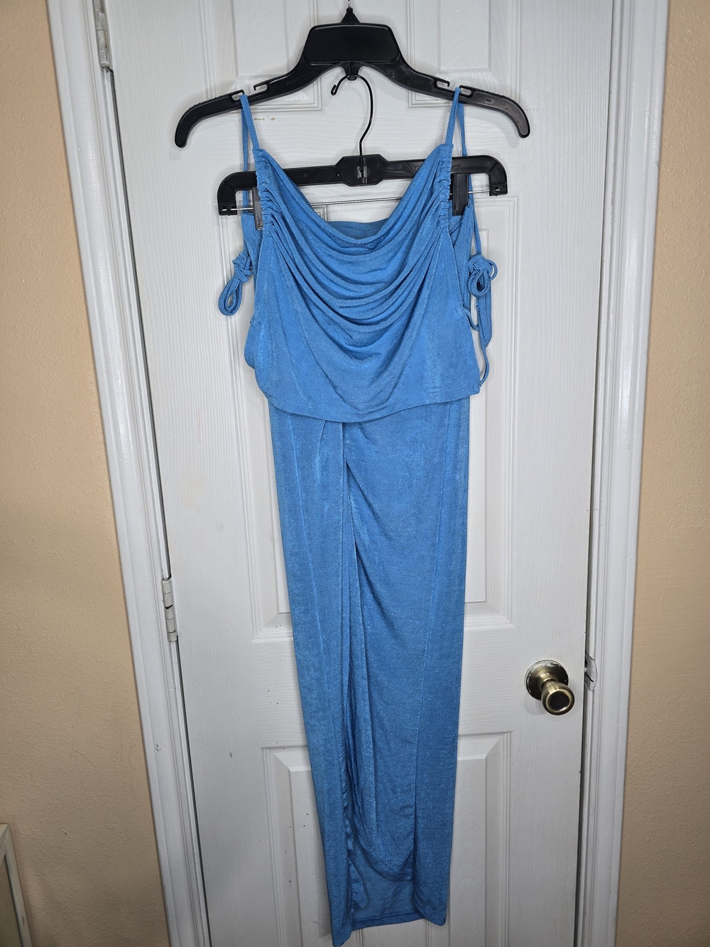 SHEIN Sky Blue Cowl Neck Jumpsuit with Tie Straps
